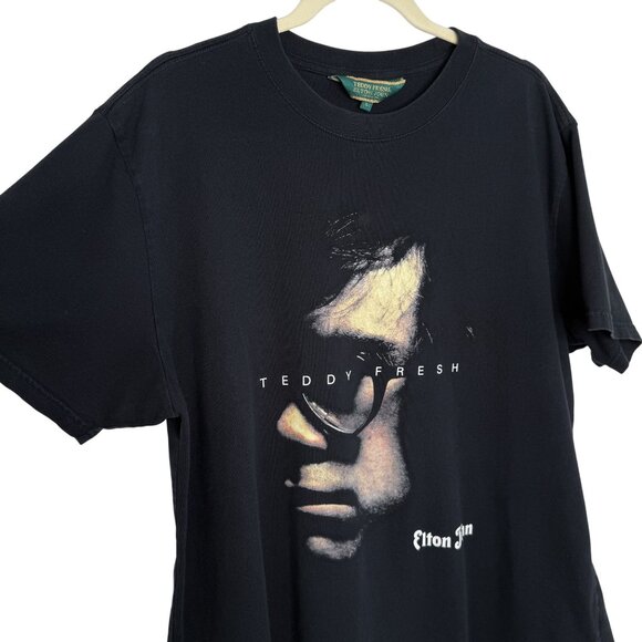 Teddy Fresh Elton John Black Graphic T-Shirt, L - Picture 3 of 9